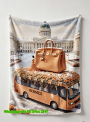 Luxury Hermès Birkin Bag Bus Print Flannel Throw Blankets IMG_5193